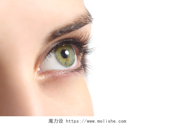 女性眼睛的特写靠近一个绿色女人的眼睛